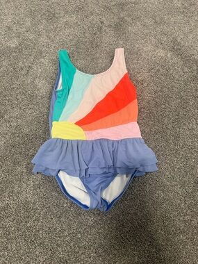 Mini Boden Rainbow Ruffle Accent Swimsuit Skirt Sz 6-7